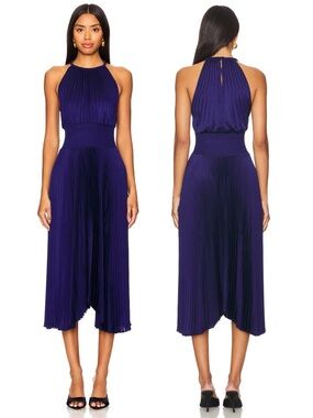 NEW NWT A.L.C. Renzo II Pleated Midi Dress In Riviera Navy Blue